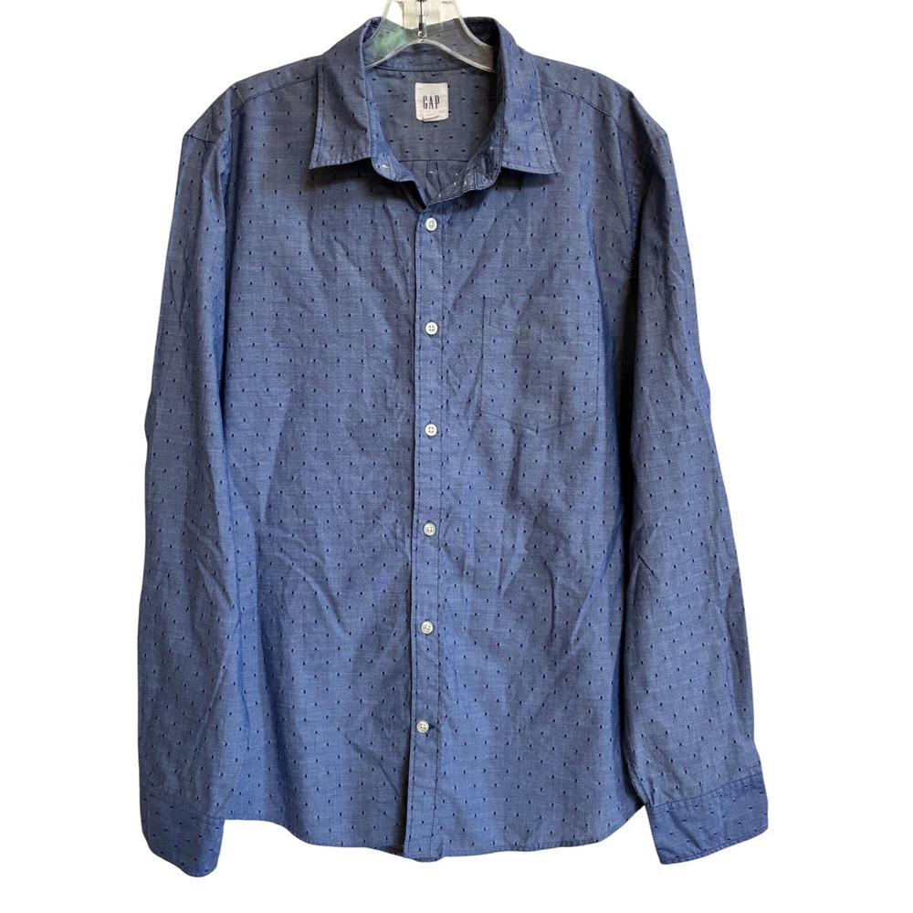 Gap Mens L Blue Poplin Dobby Long Sleeve Button Down Shirt 321861